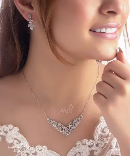 💍نیم ست جواهری میکروزنجیری لوکس و خاص  با طراحی ژورنالی نقره عیار 925 (N_4098)