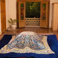 لحاف کرسی دست دوز ترمه طرح افشار رنگ سرمه ای