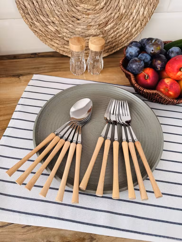 ست قاشق چنگال دسته چوبی مدادی