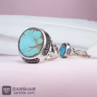 انگشتر ست فیروزه نیشابوری خوشرنگ همراه حرز امام جواد و تربت امام حسین