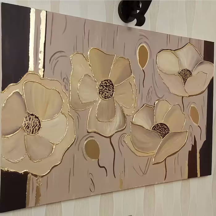 تابلو نقاشی ورق طلا طرح گل کد 0091  