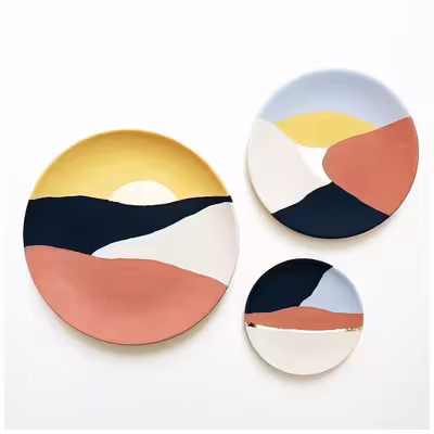 بشقاب دیوارکوب سفالی طرح کویر کد S 058 مجموعه 3 عددی