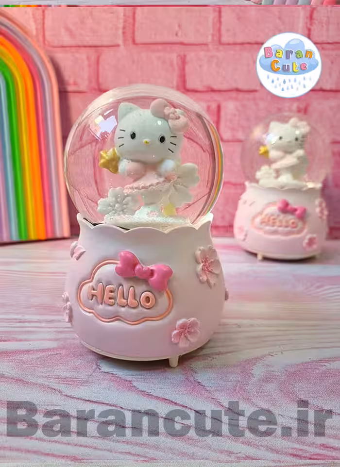 گوی موزیکال پمپی برفی چراغ دار سایز بزرگ طرح کیتی ستاره ای