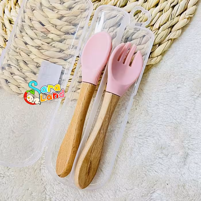 ست قاشق و چنگال بامبو کودک رنگی