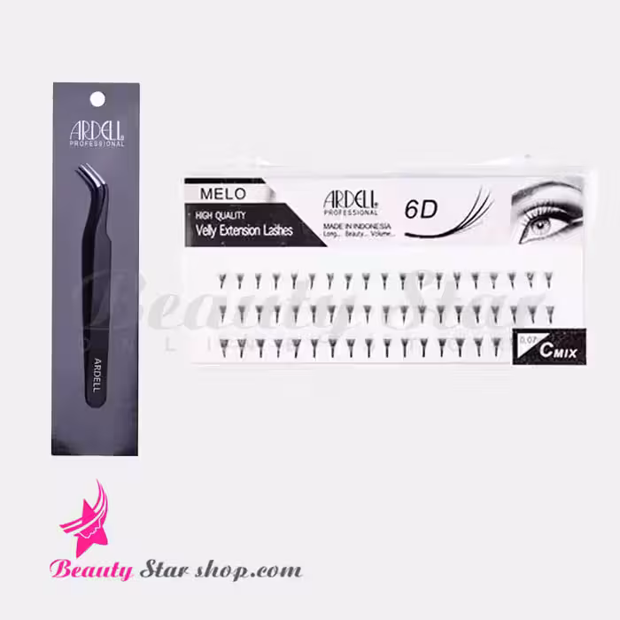 پک مژه والیوم فن سازی شده شش بعدی آردل میکس و انبر سایز 45