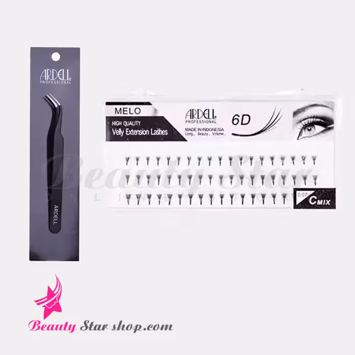 پک مژه والیوم فن سازی شده شش بعدی آردل میکس و انبر سایز 45