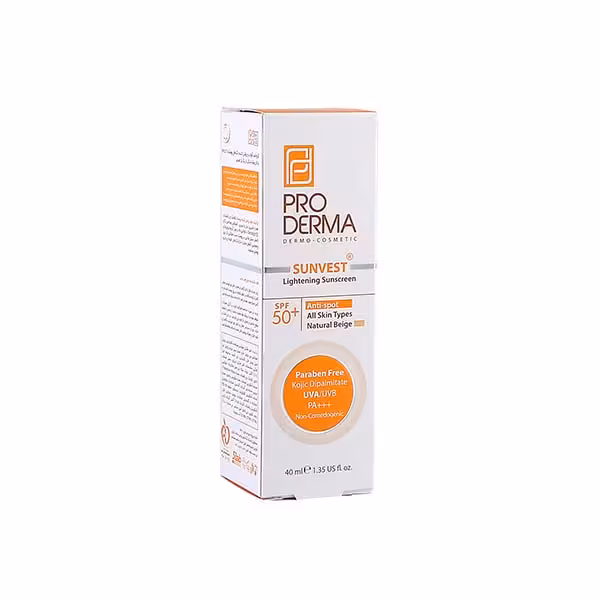 پرودرما کرم ضدآفتاب روشن کننده مناسب انواع پوست spf 50 بژ طبيعي 40 میلی لیتر - داروکاو