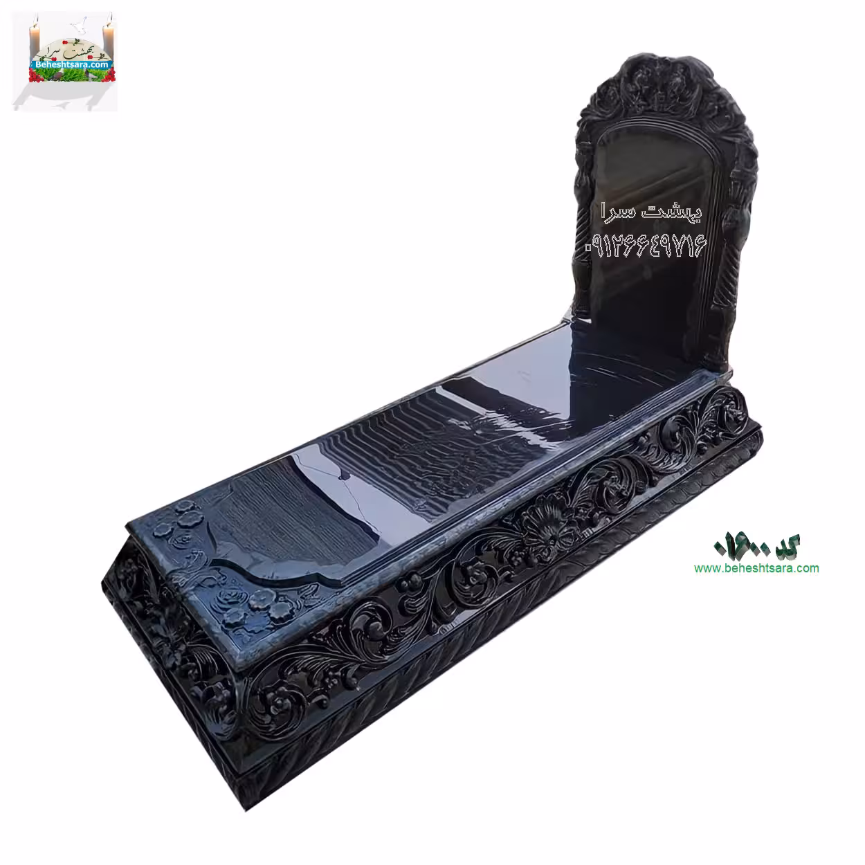 سنگ مزار گرانیت بلک سوپر مشکی براق آینه ای کد 01600