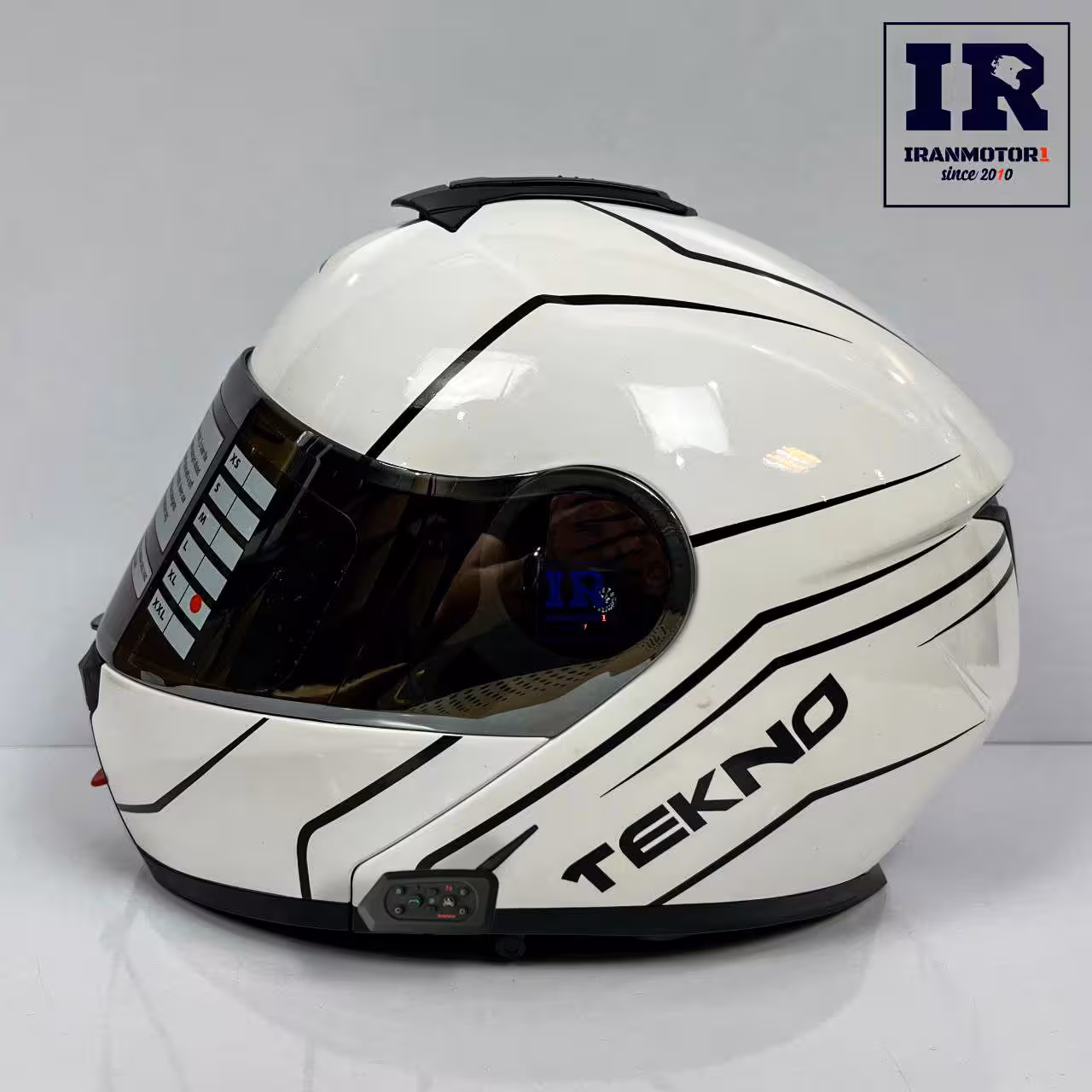 کلاه کاسکت بلوتوث دار فک متحرک تکنو Tekno - سفید مشکی براق   T6