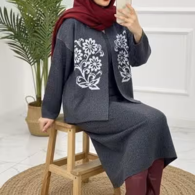 ست ژاکت و دامن بافت