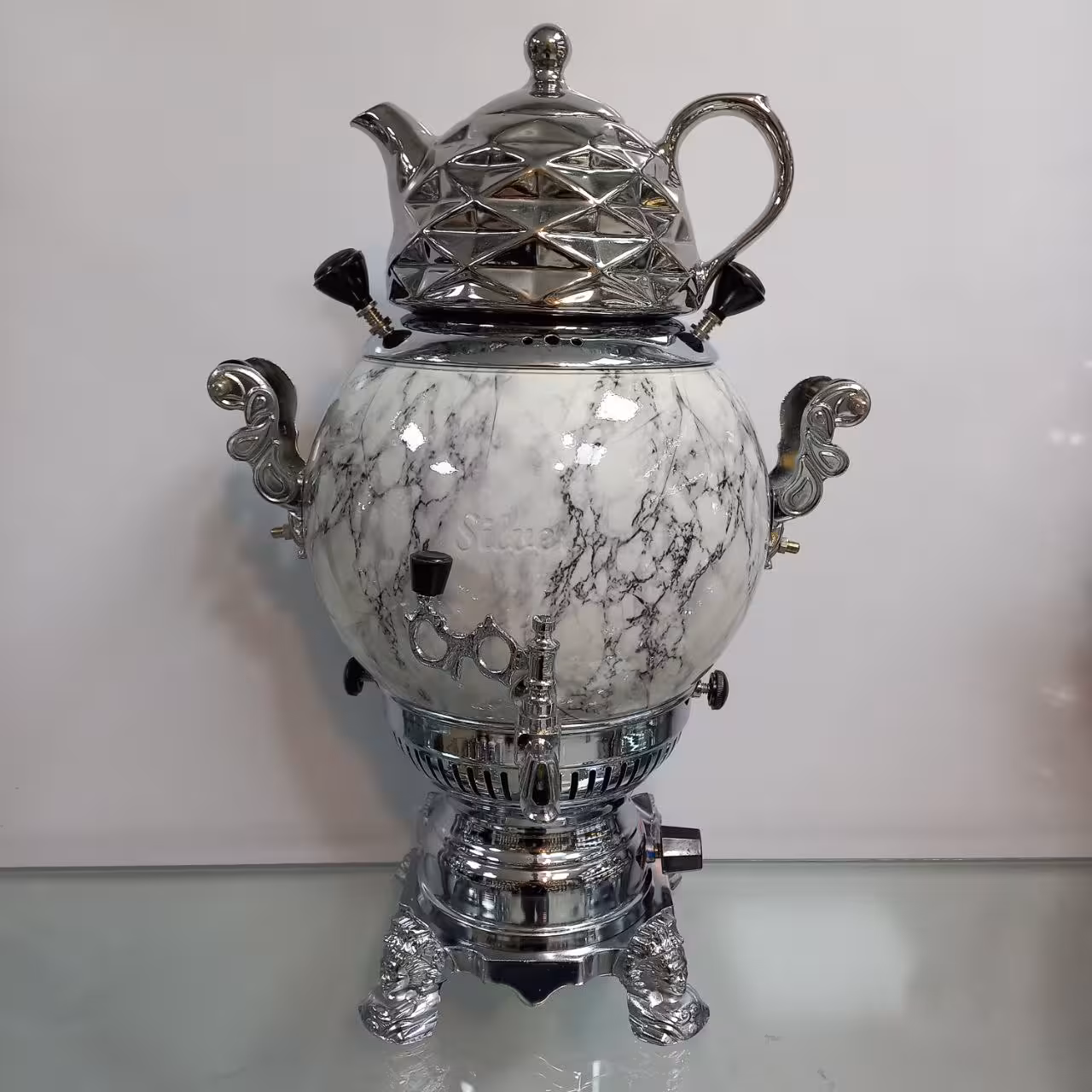 سماور گازی سیلور مدل سنگی کروم کد 4048