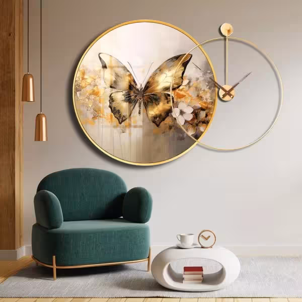 تابلو و ساعت دیواری مدل Cressida (نقاشی پروانه)
