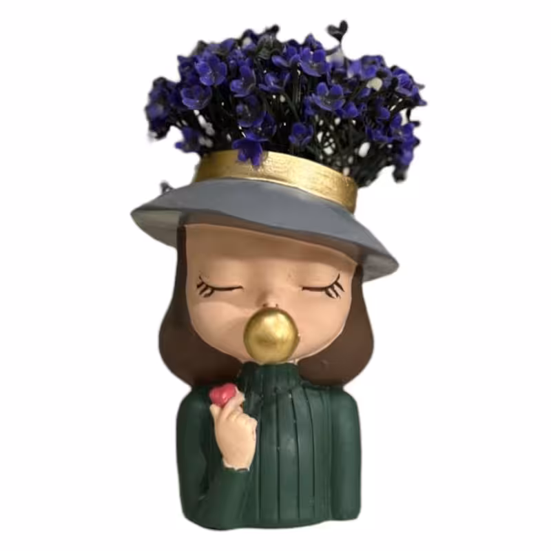 گلدان به همراه گل مصنوعی مدل دختر آدامسی