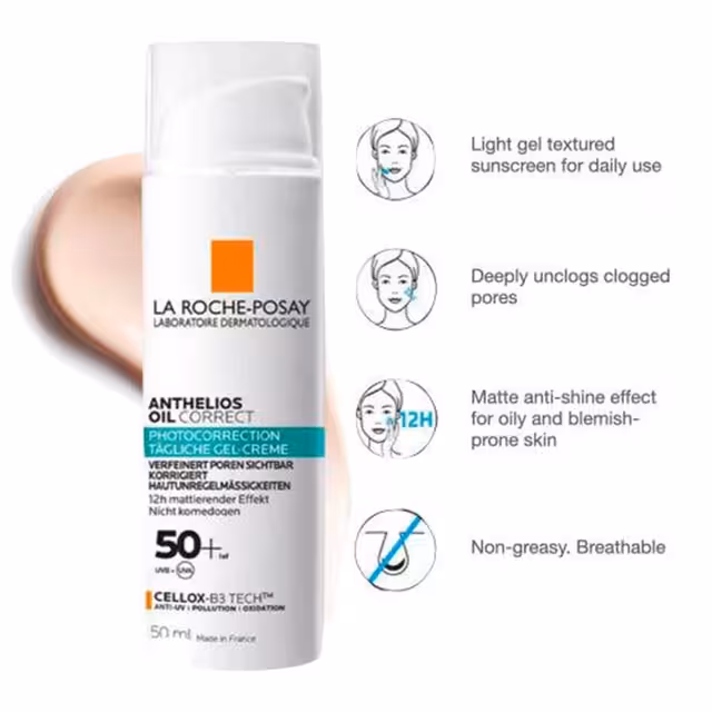 ژل کرم ضد آفتاب  SPF50 آنتلیوس اویل کارکت لاروش پوزای
