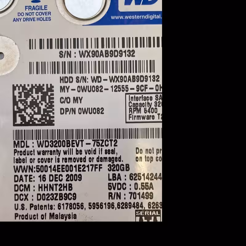 هارد دیسک لپ تاپ وسترن دیجیتال 320 گیگ