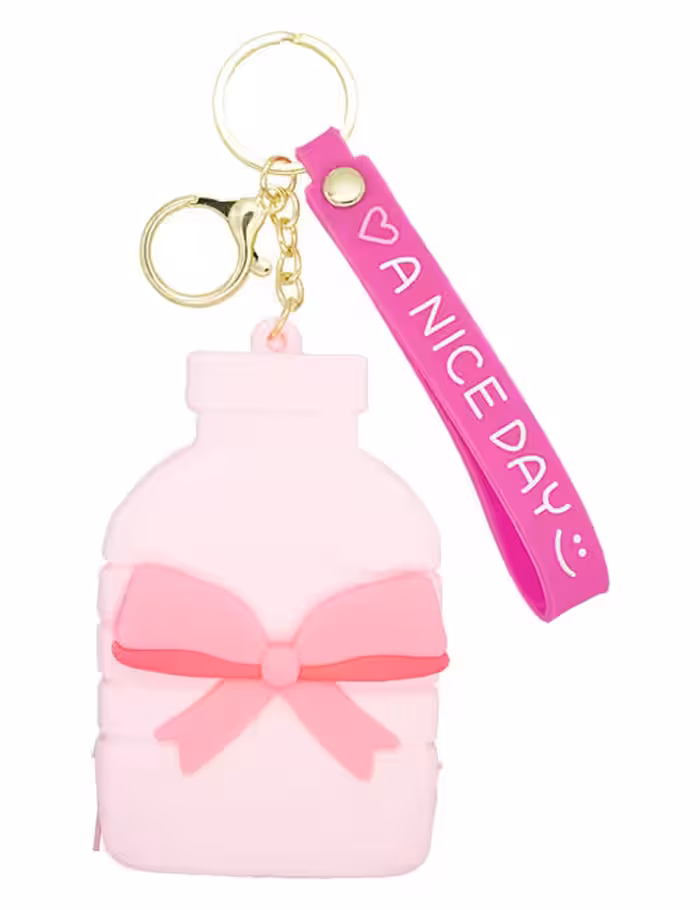 جاکلیدی سیلیکونی فانتزی طرح قمقمه باربی کد A صورتی کم‌رنگ