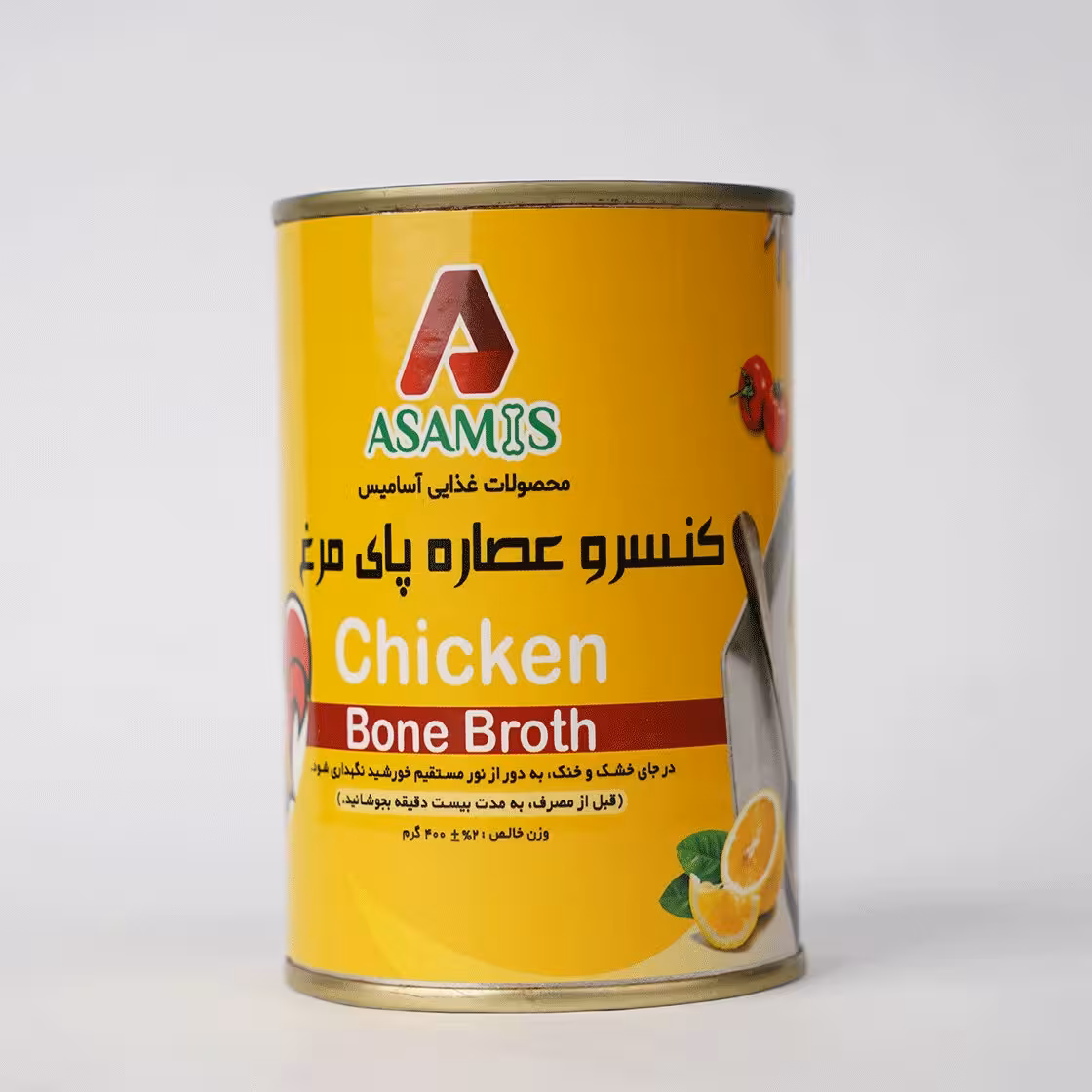عصاره پای مرغ آسامیس 350 گرمی کنسرو شده بدون مواد نگهدارنده کاملا ارگانیک