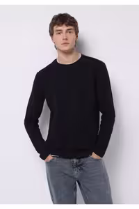 تی شرت یقه مناسب گرد ژاكارد مرد سیاه و سفید بازوی بلند T SHIRT Colin’s