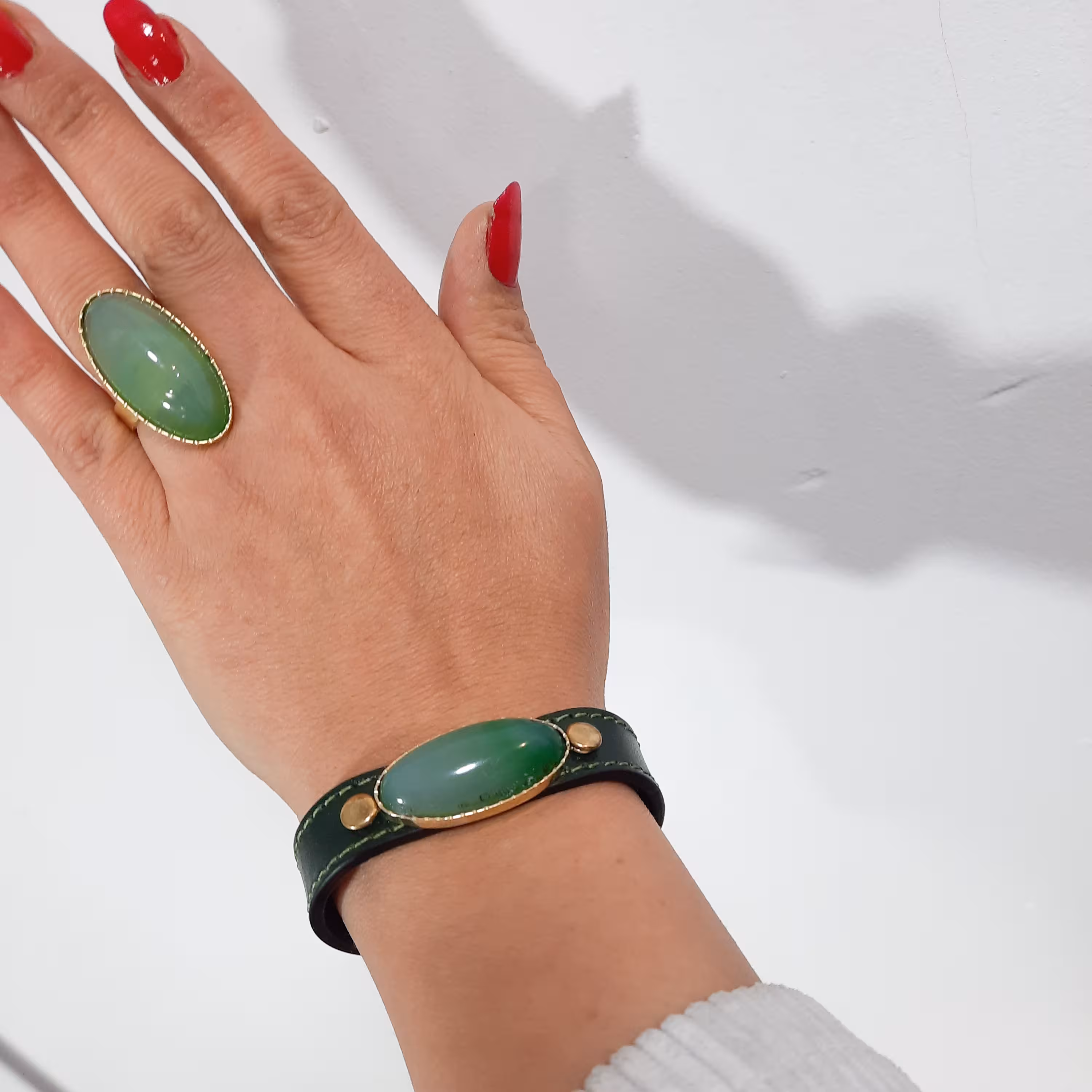 نیم ست دستبند چرم عقیق