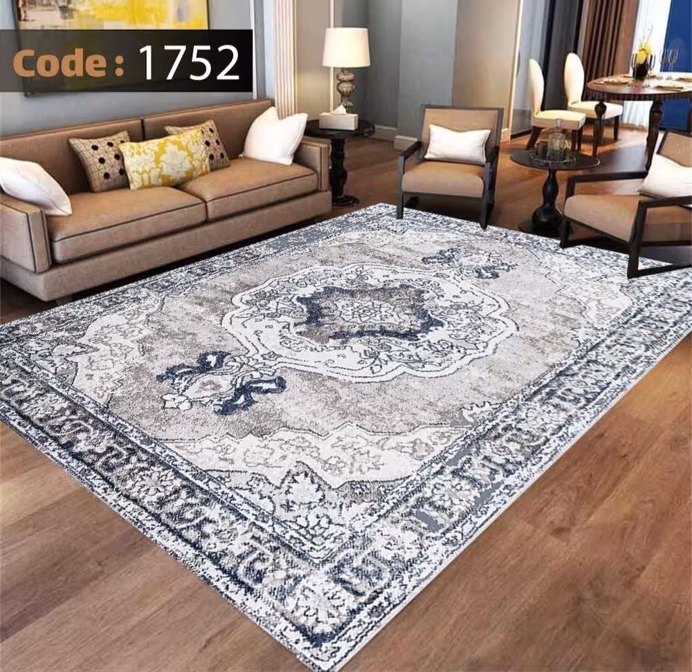 کاورفرش روفرشی دورکشدار گوشه لیفه ای طوسی کرم کد 1752