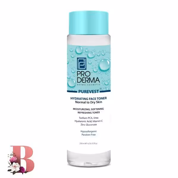 تونر آبرسان پوست معمولی تا خشک پرودرما حجم 200 میلی لیتر | Proderma Purevest Hydrating Face Toner For Normal to Dry Skin 200ml