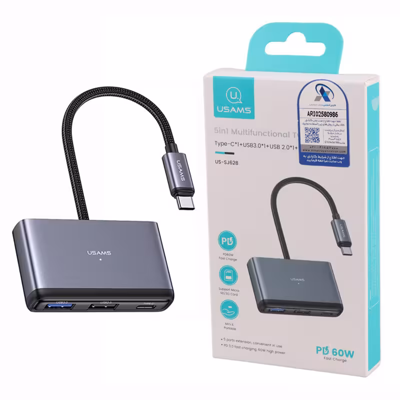هاب و رم ریدر تایپ سی به USB2.0/USB3.0/SD/Micro SD/Type-C یوسامز مدل US-SJ628