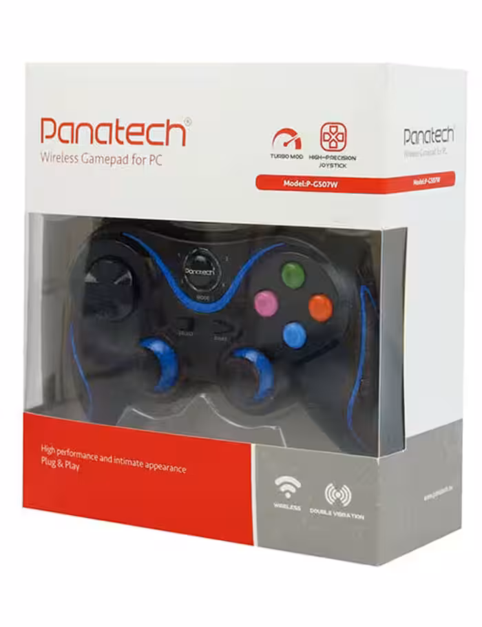 دسته بازی بی‌سیم شوک‌دار Panatech مدل P-G507W آبی