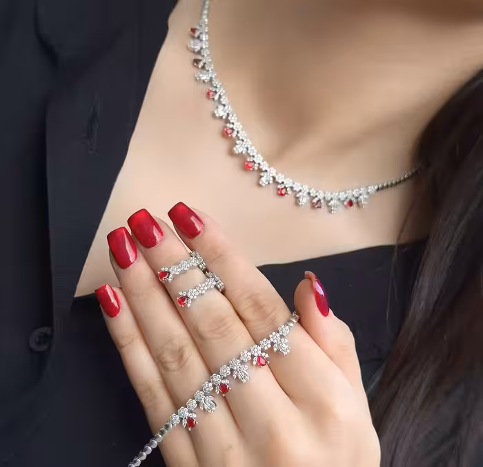 سرویس مجلل یاقوت سرخ نقره جواهری زنانه کد 60562