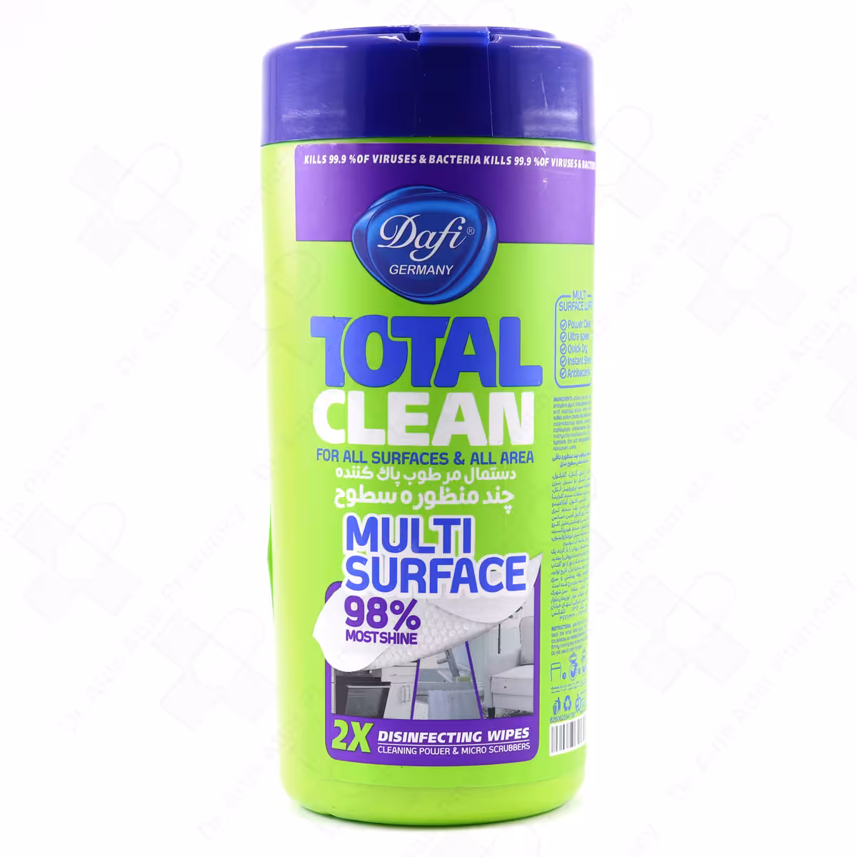 دستمال مرطوب ضد عفونی کننده دافی مدل توتال کلین 50عددی