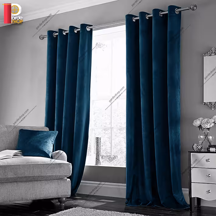 پرده پانچی مخمل کلاسیک رنگ  آبی درباری