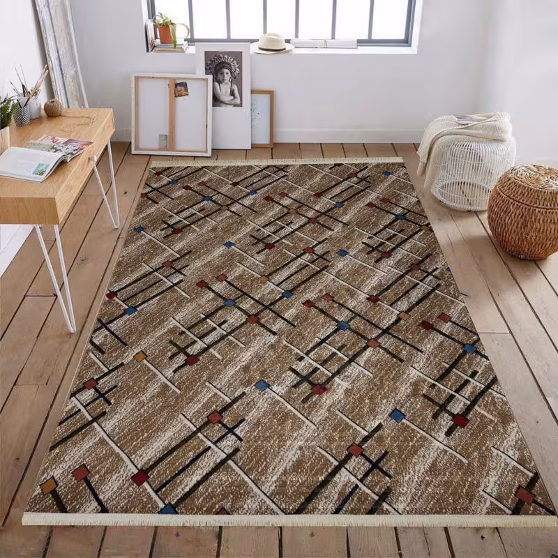 گلیم فرش ماشینی طرح 816 بژ سایز 150 در 225 سانتی متر ( 4متری) 