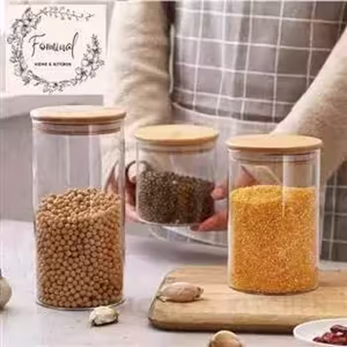بانکه بلور با درب چوبی سایز یک دو