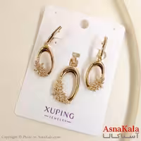 نیم ست زنانه ژوپینگ مدل طلایی شامل گوشواره و گردنبند کد NIM14814W