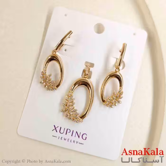 نیم ست زنانه ژوپینگ مدل طلایی شامل گوشواره و گردنبند کد NIM14814W