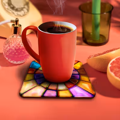 زیر لیوانی لوکسینو مدل شیشه های رنگی مجموعه 6 عددی