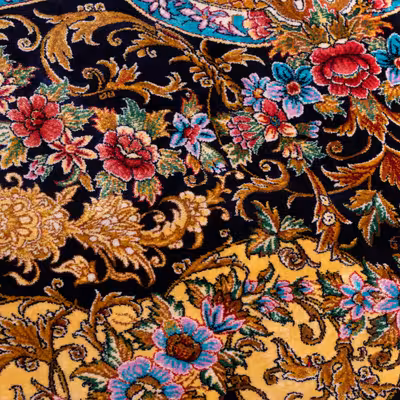 فرش ماشینی کد 358 طرح ترنجی زمینه مشکی