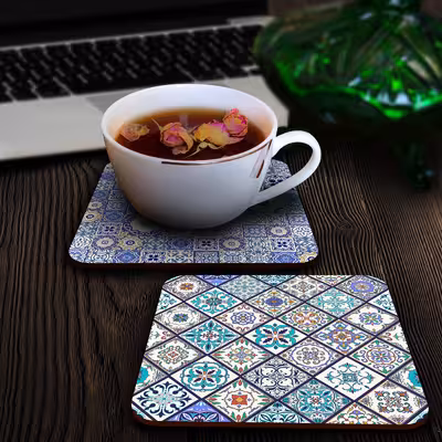 زیر لیوانی لوکسینو مدل کاشی های آنتیک مجموعه 6 عددی