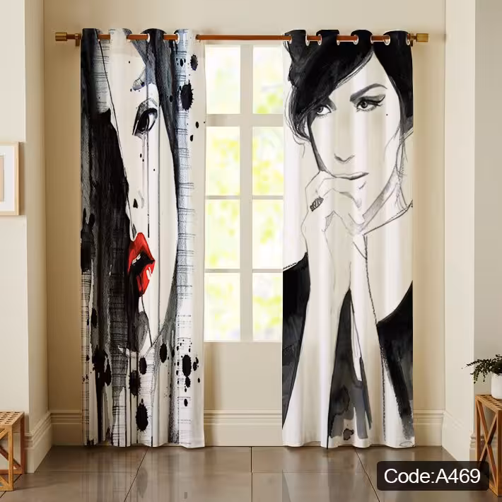 پرده پانچی مخمل چاپی دخترانه کد 469