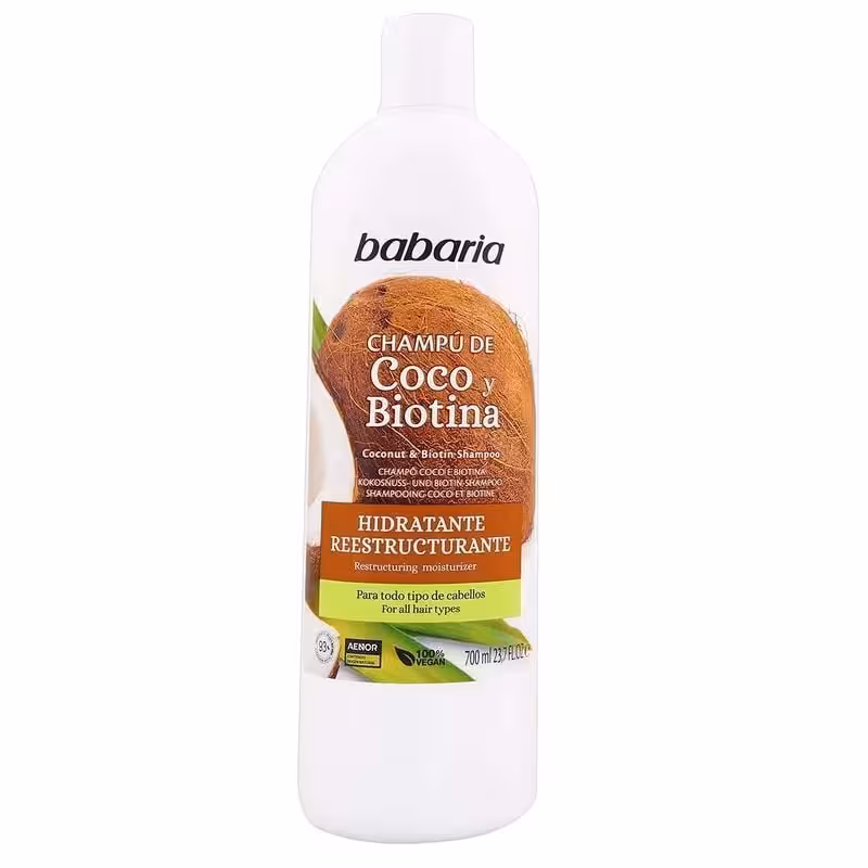 شامپو مغذی و آبرسان باباریا حاوی عصاره نارگیل و بیوتین Babaria Coconut Shampoo With Nourishing Biotin 700ml