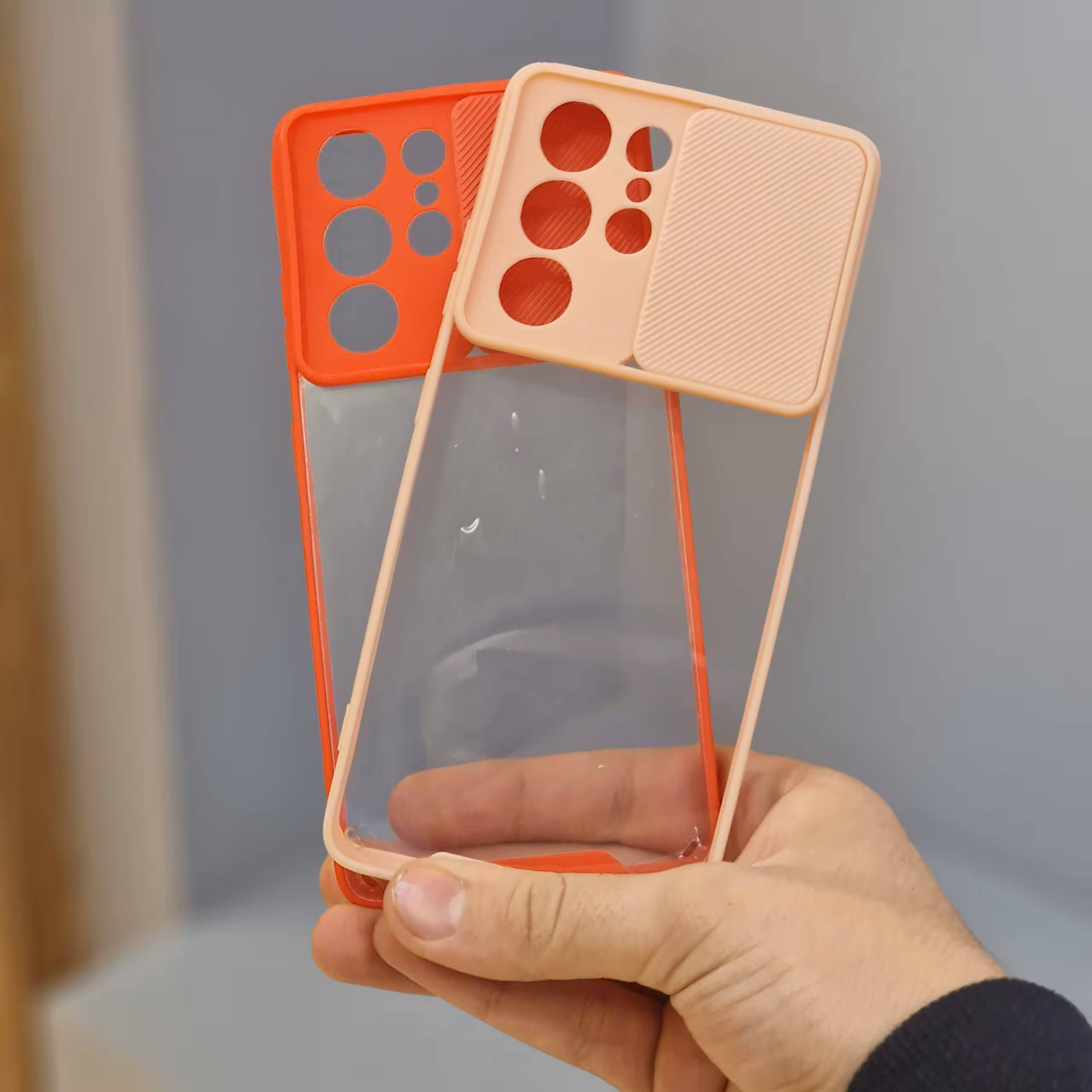 قاب سامسونگ S21 ultra شفاف دور رنگی محافظ لنز دار