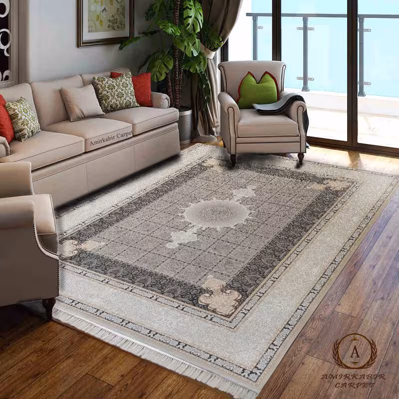 فرش 1200 شانه طرح نسترن نقره ای گل برجسته