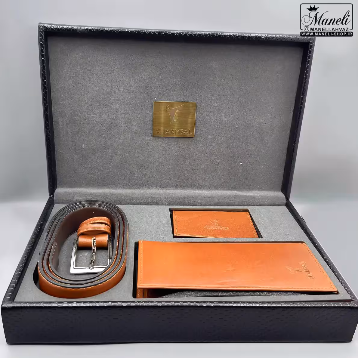 ست سه تیکه کیف و کمربند چرم طبیعی چرمسال |رنگ عسلی 14040196