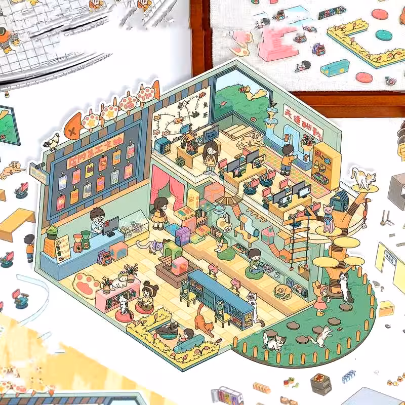 استیکر 3بعدی کافه گربه