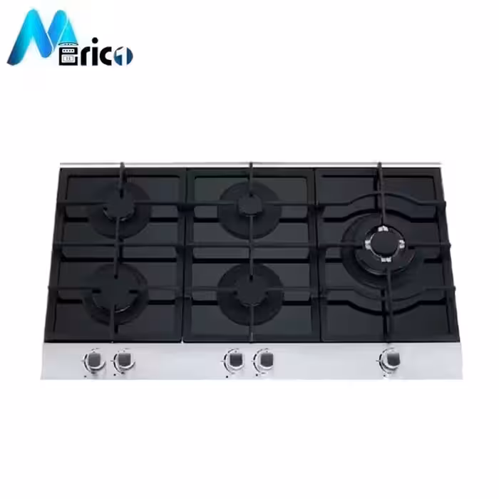 گاز رومیزی بیمکث کد 0057 پنج شعله شیشه مشکی استیل