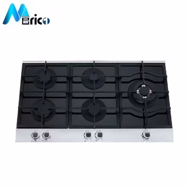 گاز رومیزی بیمکث کد 0057 پنج شعله شیشه مشکی استیل