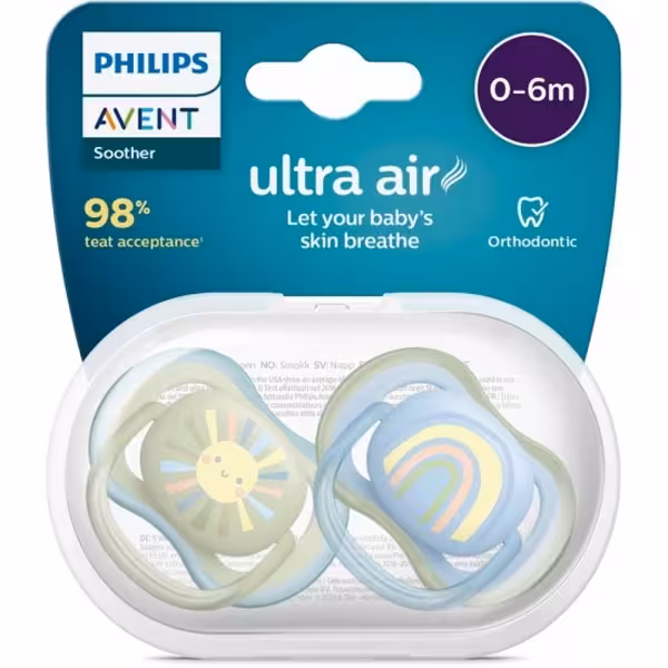 پستانک الترا ایر 0-6 ماه اونت (Philips Avent Ultra Air) مدل خورشید رنگین کمان
