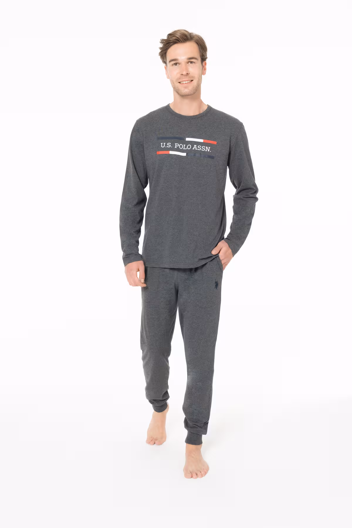 ست پیژامه مردانه جیب مفصل یقه دوچرخه آنتراسیت رنگ خانه ANTHRACIT BATDN18H95S1 DANT U.S. Polo Assn.