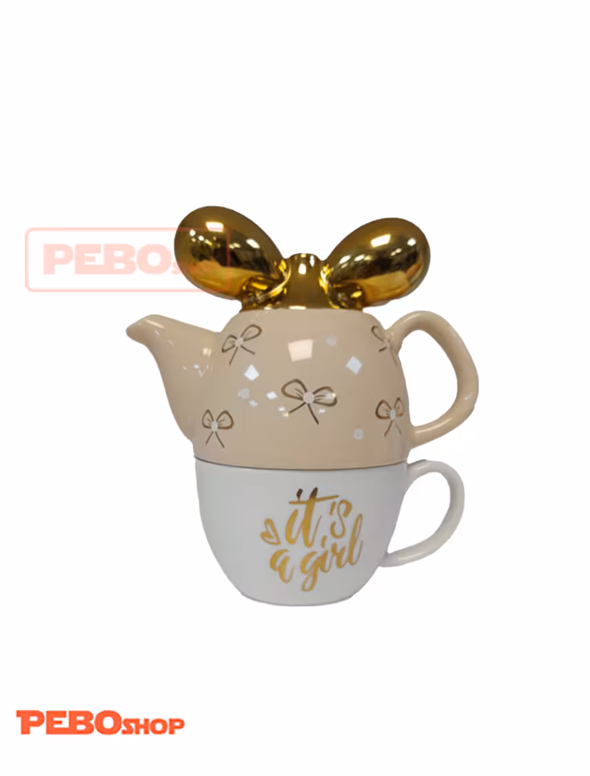 ست قوری و فنجان فانتزی (کرمی)