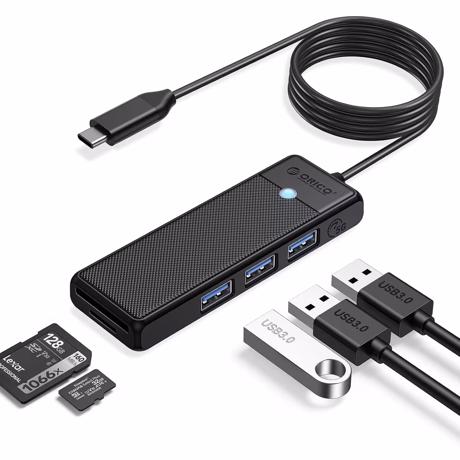 هاب 3 پورت USB3.0 اوریکو مدل ORICO PAPW3AT-C3-18 اتصال Type-C   کارت‌ریدر