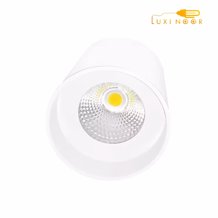 چراغ هالوژن سقفی روکار ال ای دی گرد استوانهای فلزی لوکس مدرن نمایشگاهی بدنه سفید و مشکی ضد آب 20 وات FEC کد 520